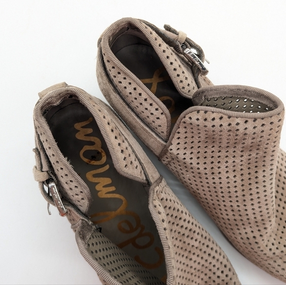 Sam Edelman Paula tan perforated suede leather wedge heel ankle boot 7.5 - Picture 7 of 12